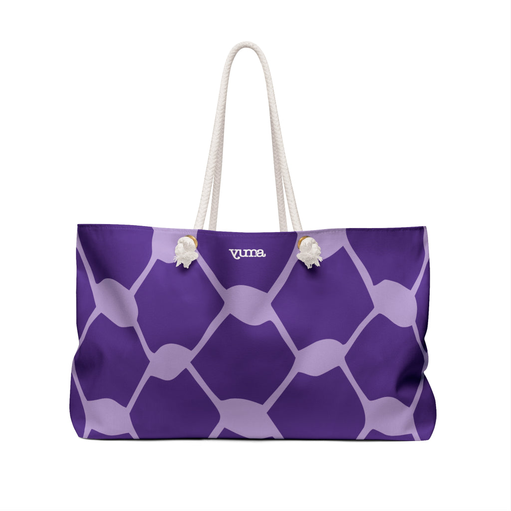 Purple keffiyeh pattern tote bag back view — The YUMA Project