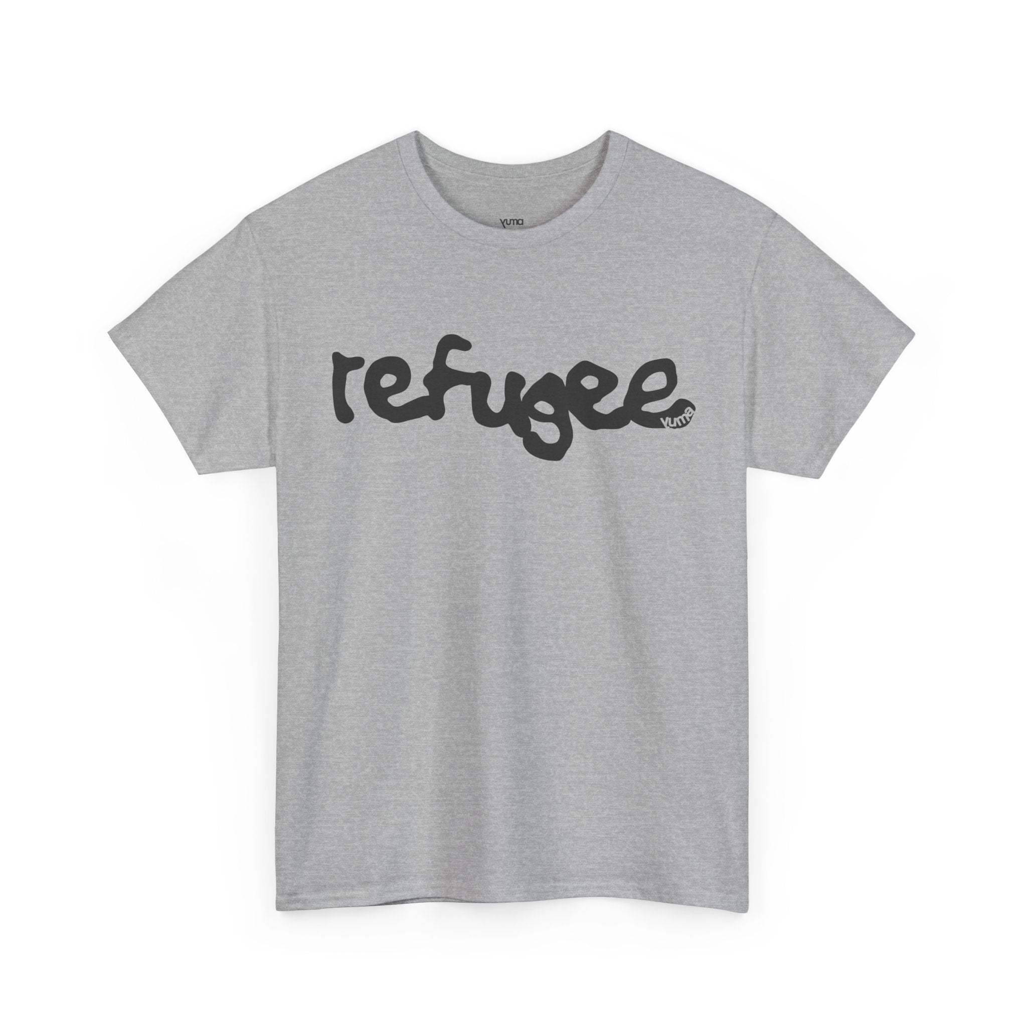 Grey Refugee Palestinian graphic tee front — typographic print — The YUMA Project