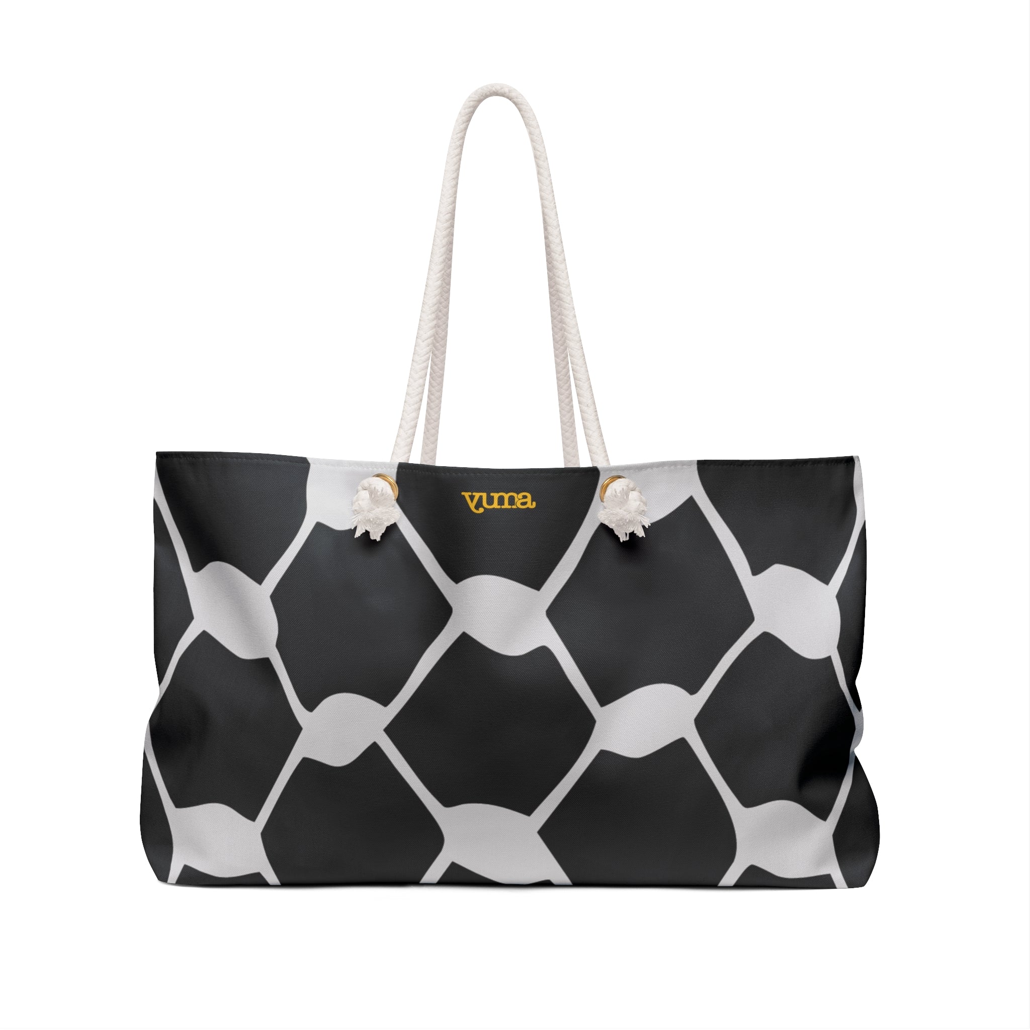 Black keffiyeh pattern tote bag back view — The YUMA Project