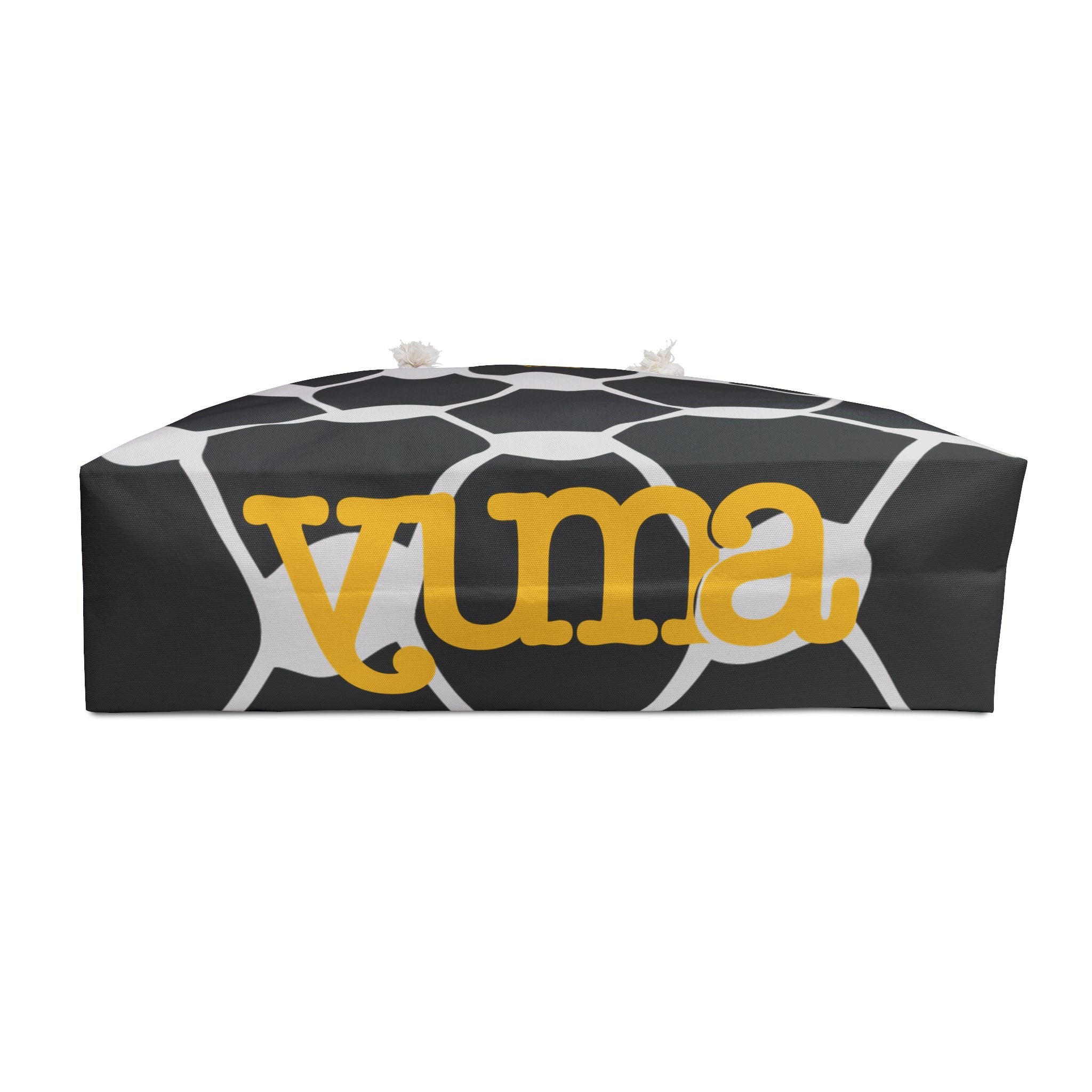 Black keffiyeh pattern tote bag base detail — heavy canvas — The YUMA Project