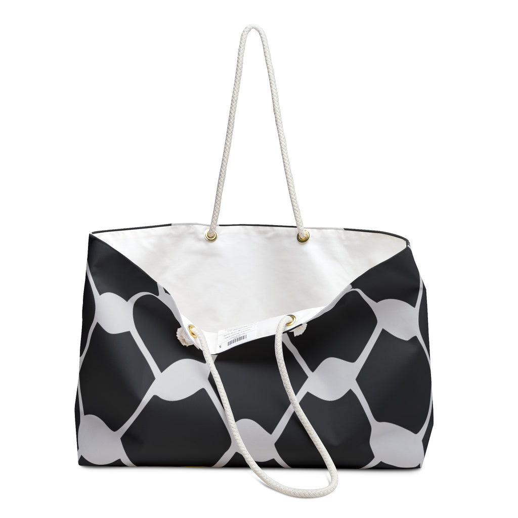 Black keffiyeh tote bag handles down — 24x13 — The YUMA Project Palestinian clothing