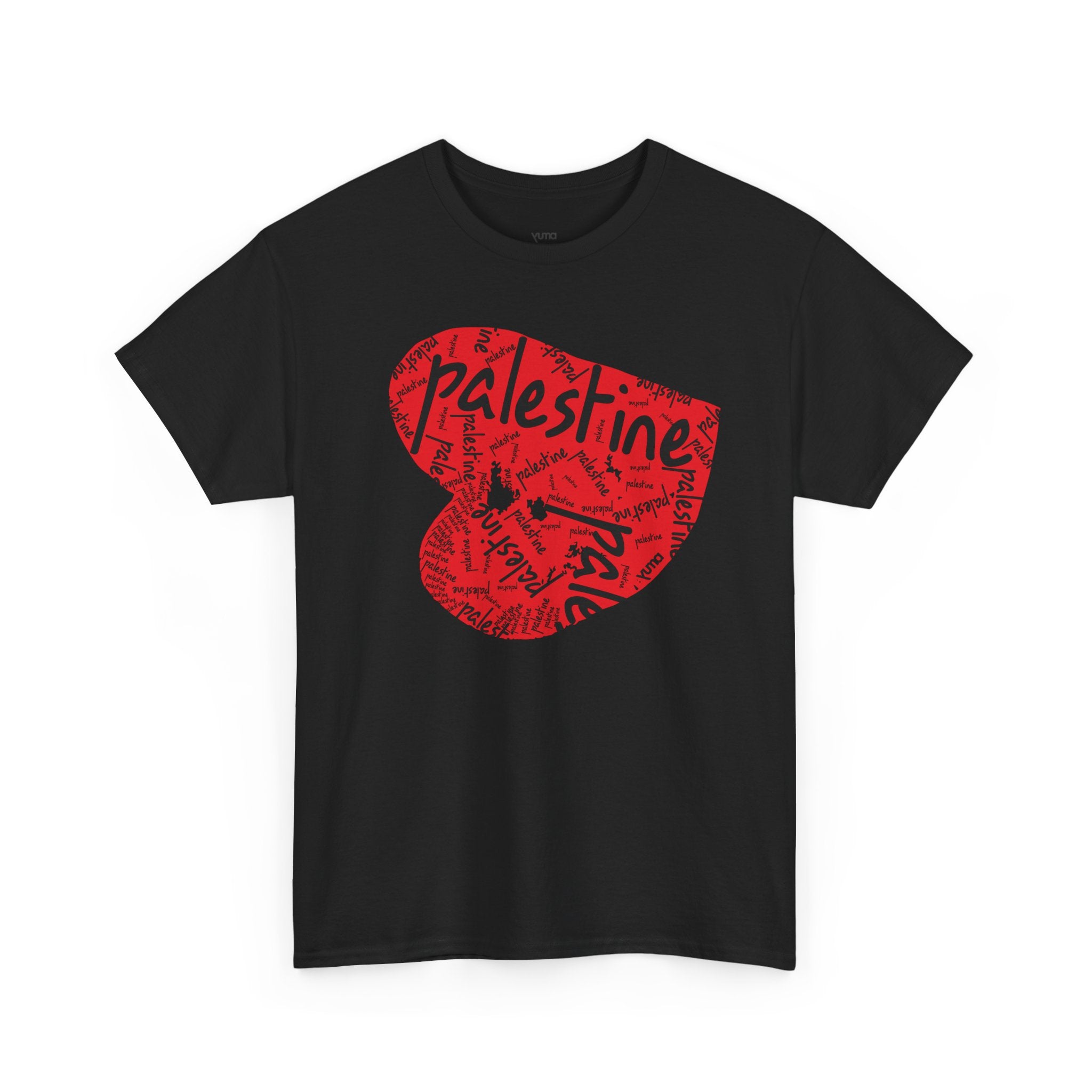 Black Palestine Heart Palestinian graphic tee front — red heart pattern print — The YUMA Project