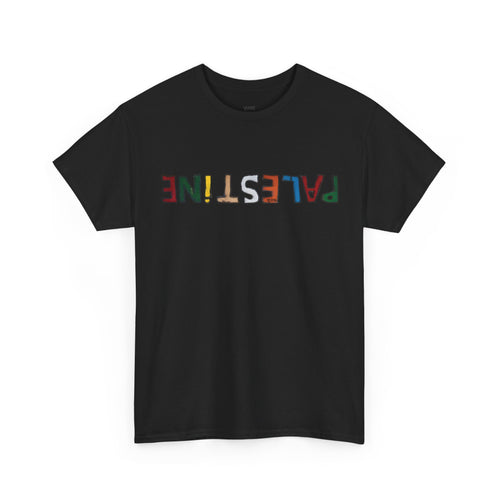 Black Palestine Shirt Palestinian graphic tee front — graffiti font print — The YUMA Project