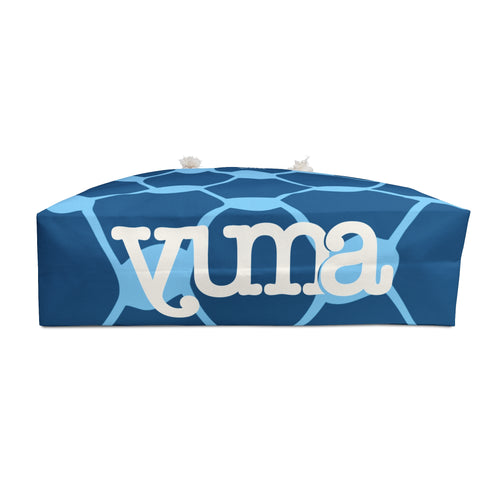 Blue keffiyeh pattern tote bag base detail — heavy canvas — The YUMA Project