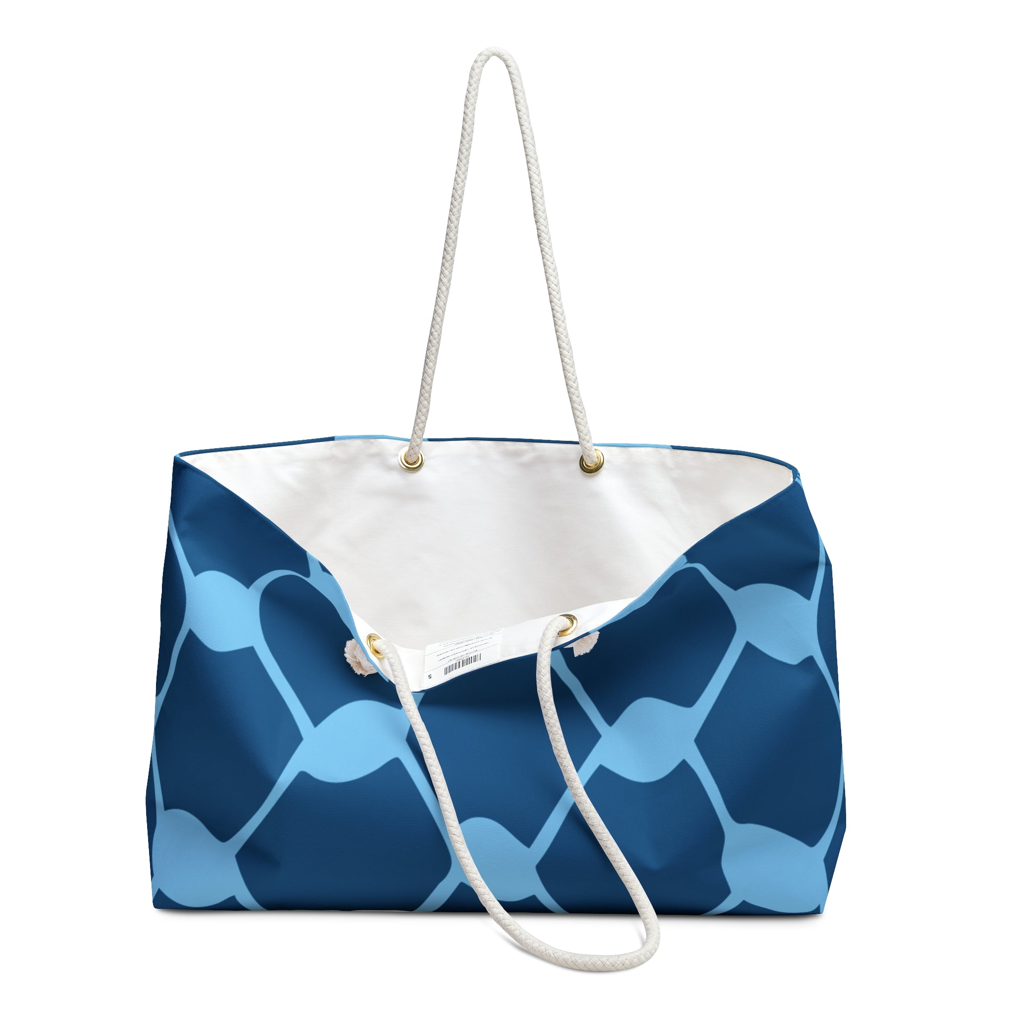Blue keffiyeh tote bag handles down — 24x13 — The YUMA Project Palestinian clothing