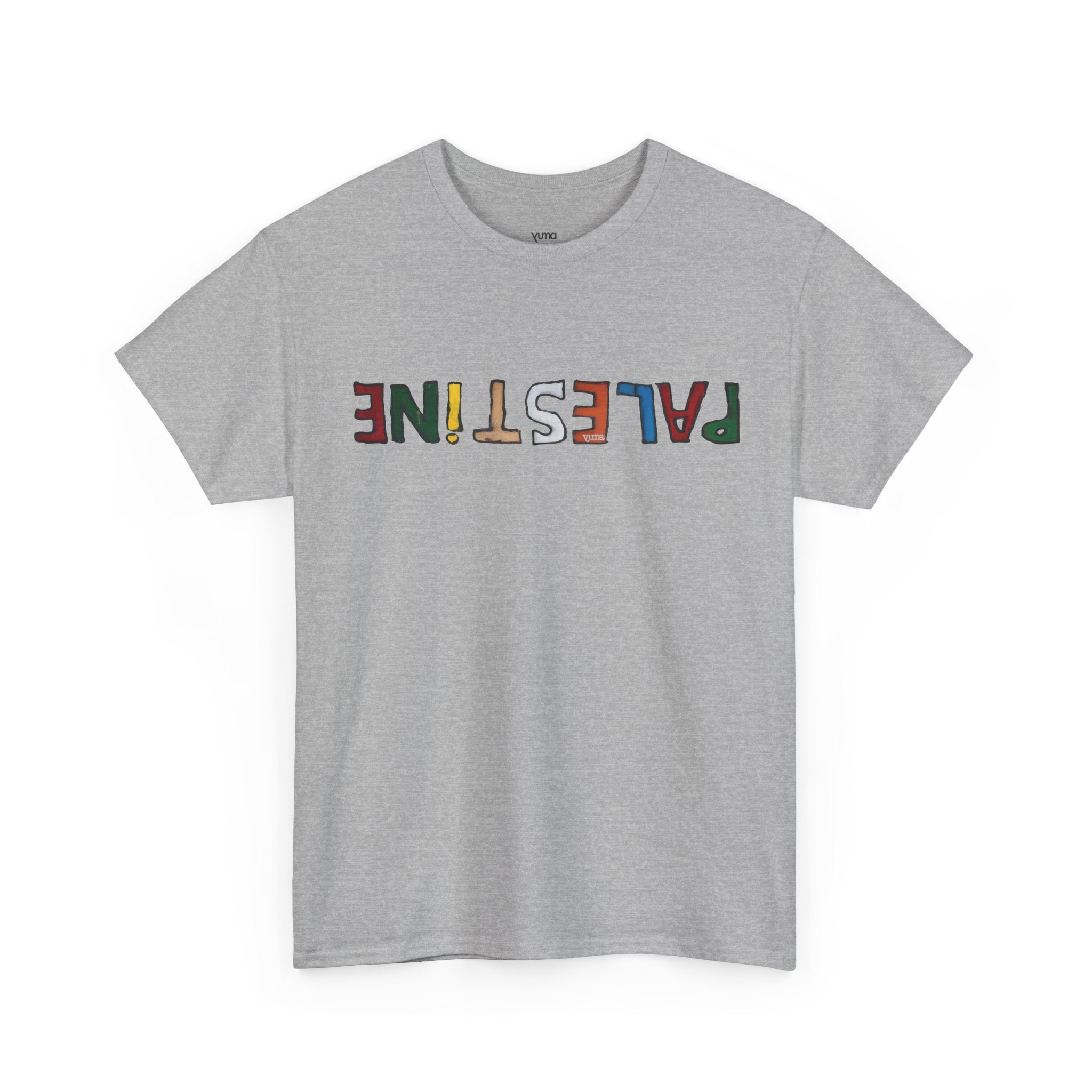 Grey Palestine Shirt Palestinian graphic tee front — graffiti font print — The YUMA Project