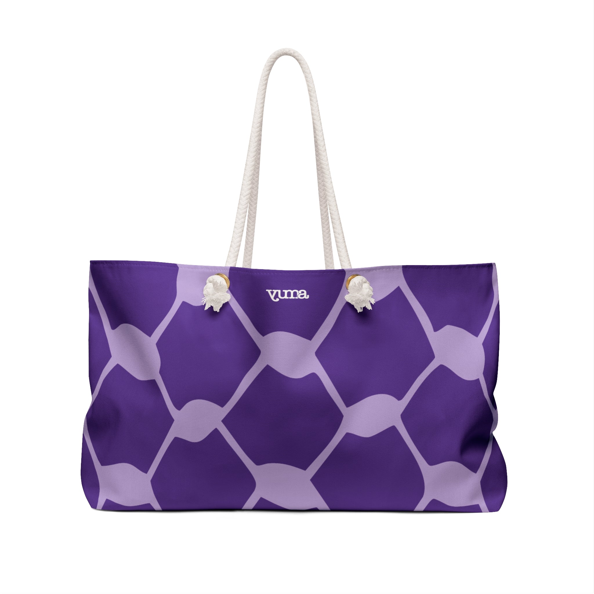 Purple keffiyeh tote bag back view — The YUMA Project