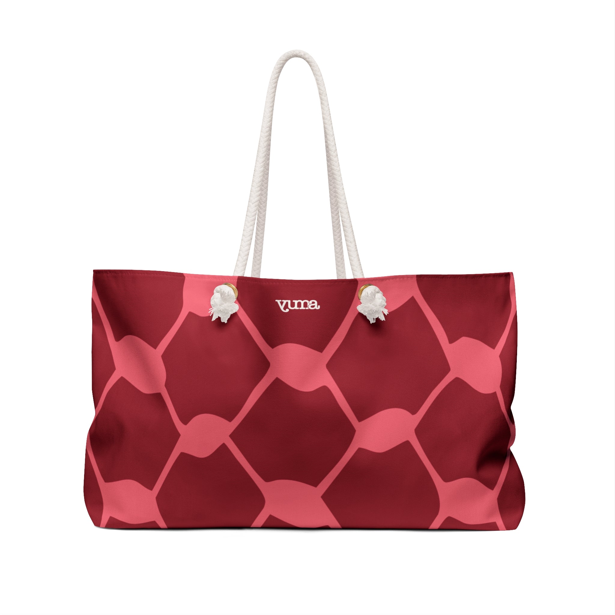 Red keffiyeh pattern tote bag back view — The YUMA Project