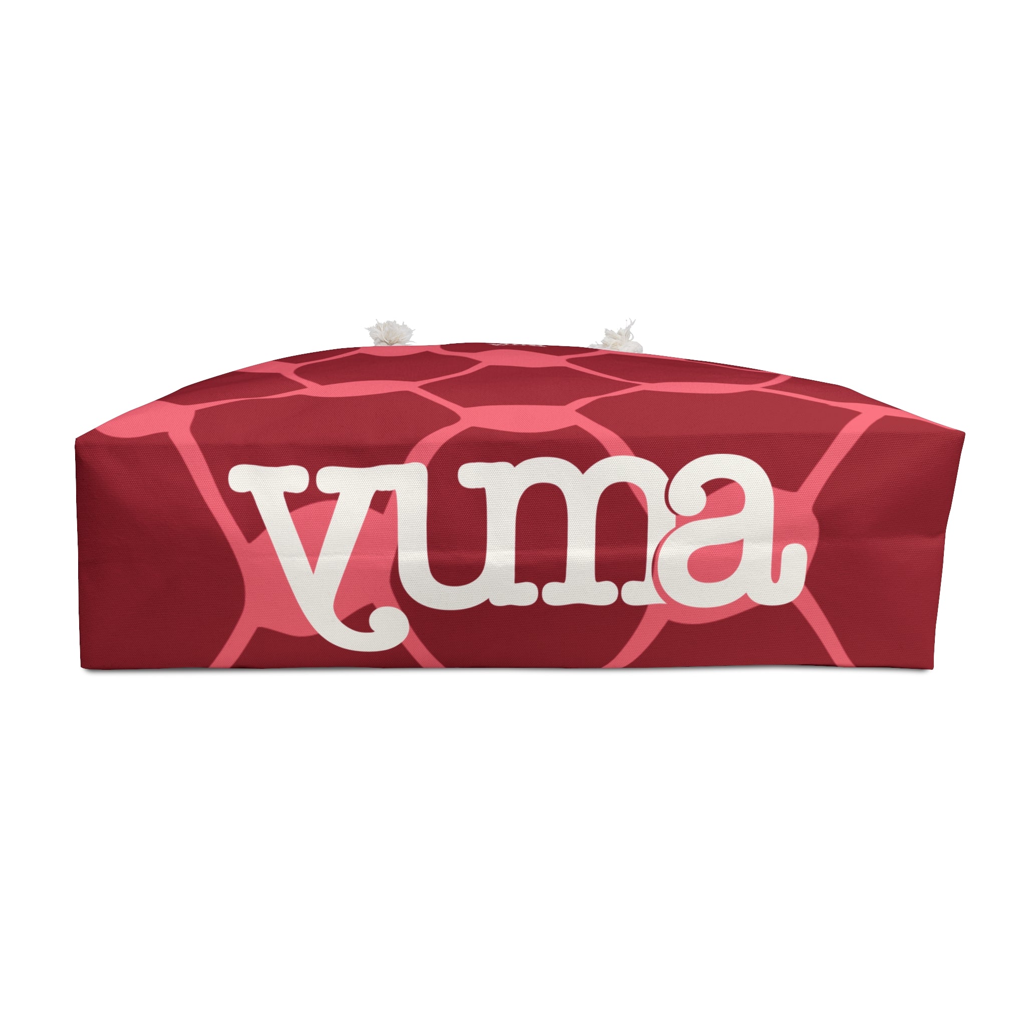 Red keffiyeh pattern tote bag base detail — heavy canvas — The YUMA Project