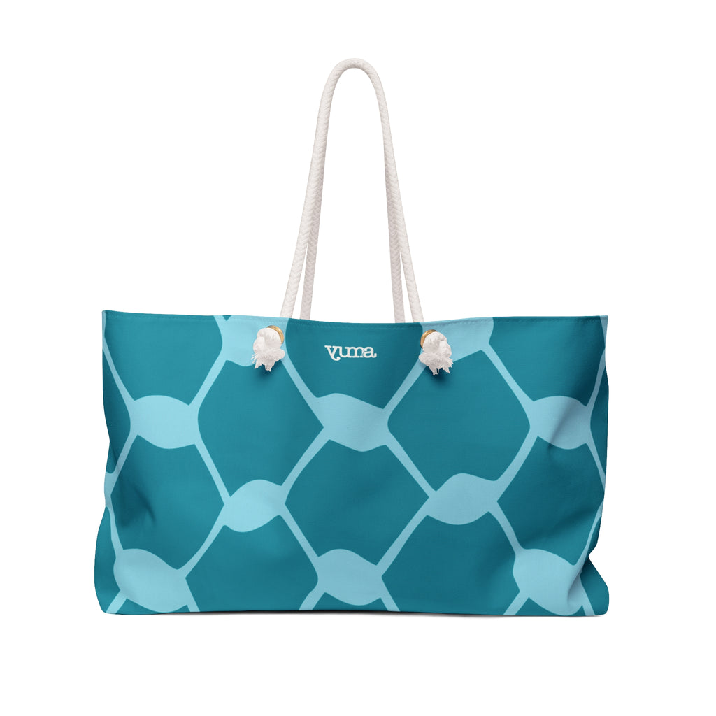 Teal keffiyeh pattern tote bag front view — The YUMA Project Palestinian streetwear