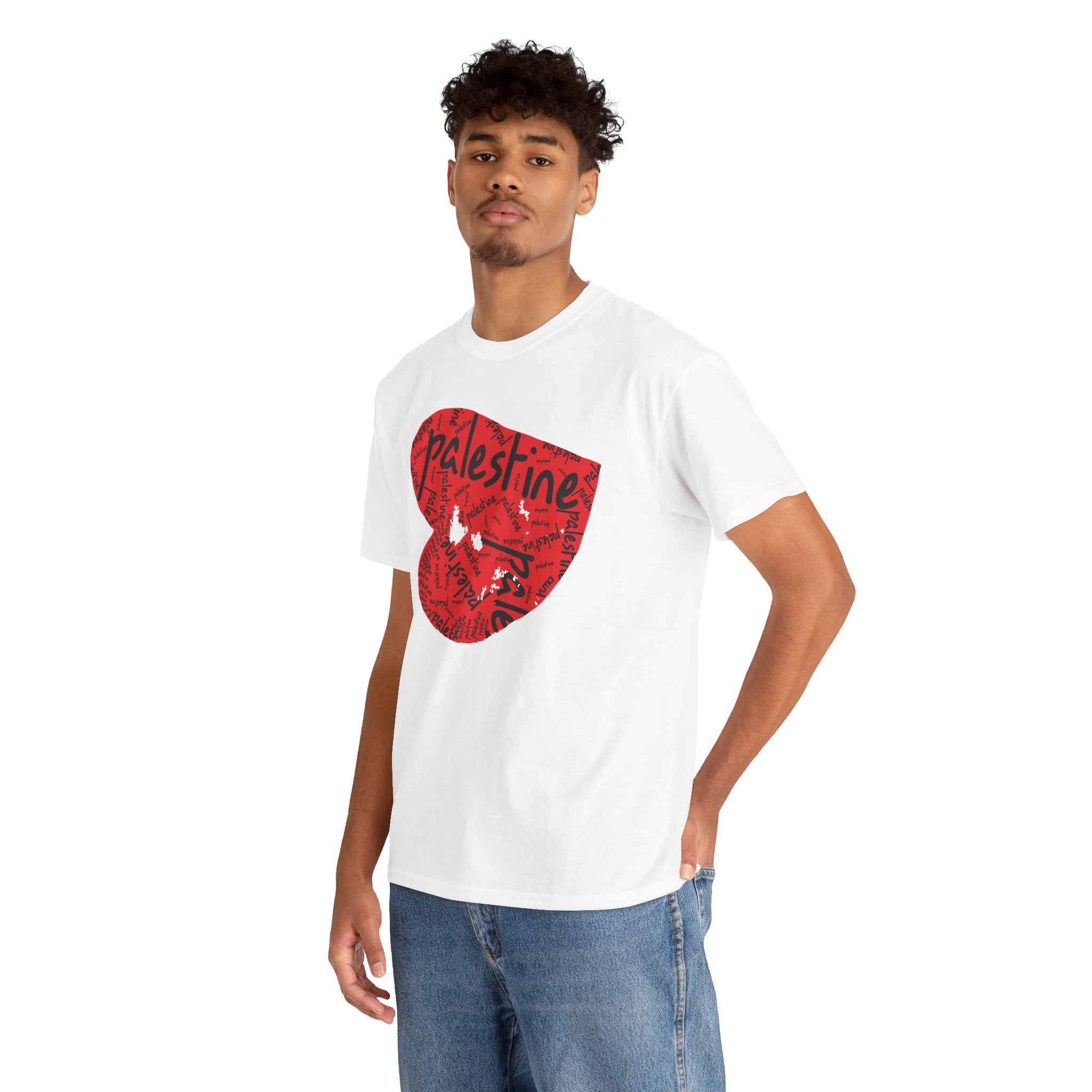 Man wearing white Palestine Heart Palestinian graphic tee — The YUMA Project streetwear
