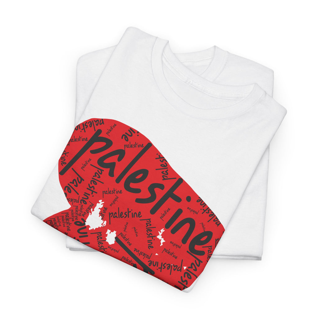 White Palestine Heart graphic tee folded — Palestinian clothing — The YUMA Project