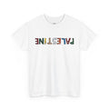 White Palestine Shirt Palestinian graphic tee front — graffiti font print — The YUMA Project