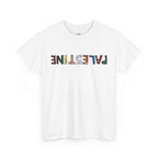White Palestine Shirt Palestinian graphic tee front — graffiti font print — The YUMA Project