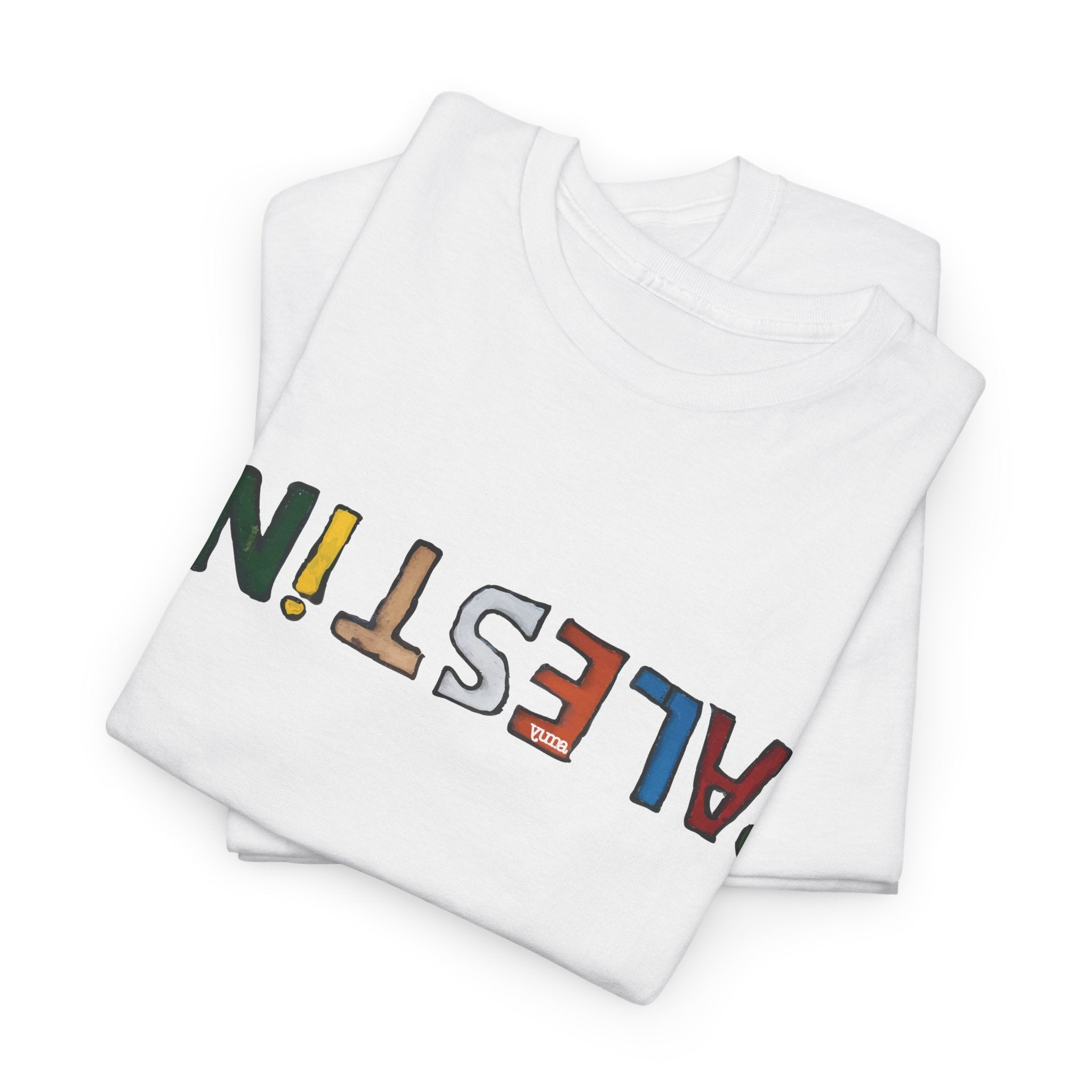 White Palestine Shirt graphic tee folded — Palestinian clothing — The YUMA Project