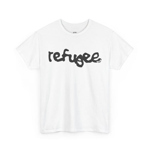 White Refugee Palestinian graphic tee front — typographic print — The YUMA Project