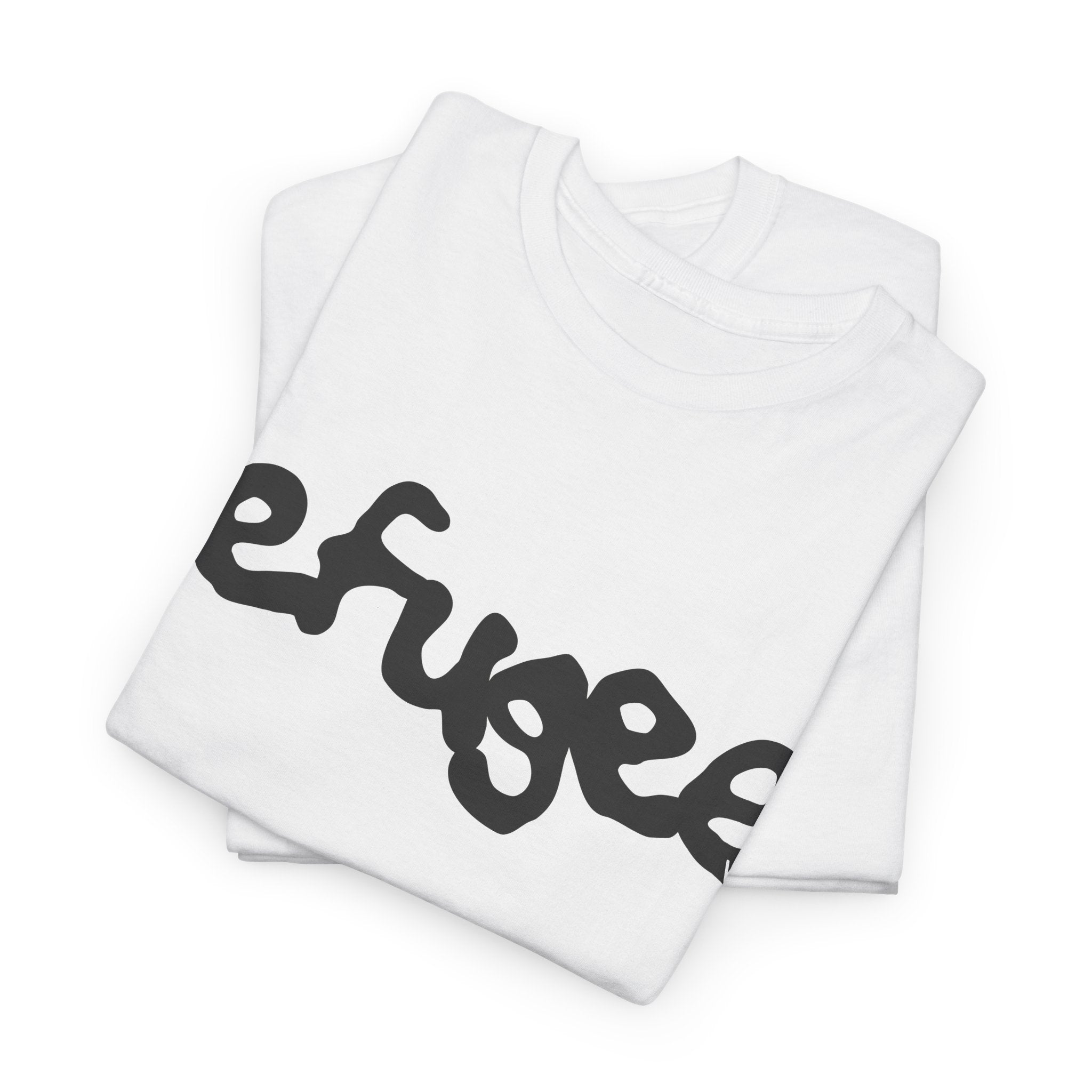 White Refugee graphic tee folded — Palestinian clothing — The YUMA Project
